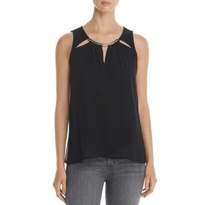 Design History Black Sleeveless Necklace Blouse